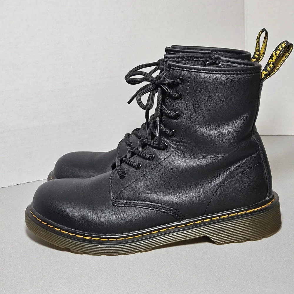 Dr. Martens 1460Y Junior Delaney Black Softy T Leather Lace Up Zip Boots Size 6L